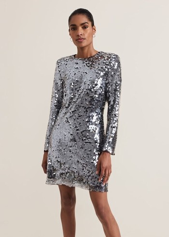 Phase Eight Rhia Silver Sequin Dress Silver USA | 4120796-TX